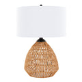 Congo 29' Contemporary Rattan Table Lamp in Natural Rope Rattan, Matte Black Metal and White Linen Shade from Grandview Gallery by LumiSource