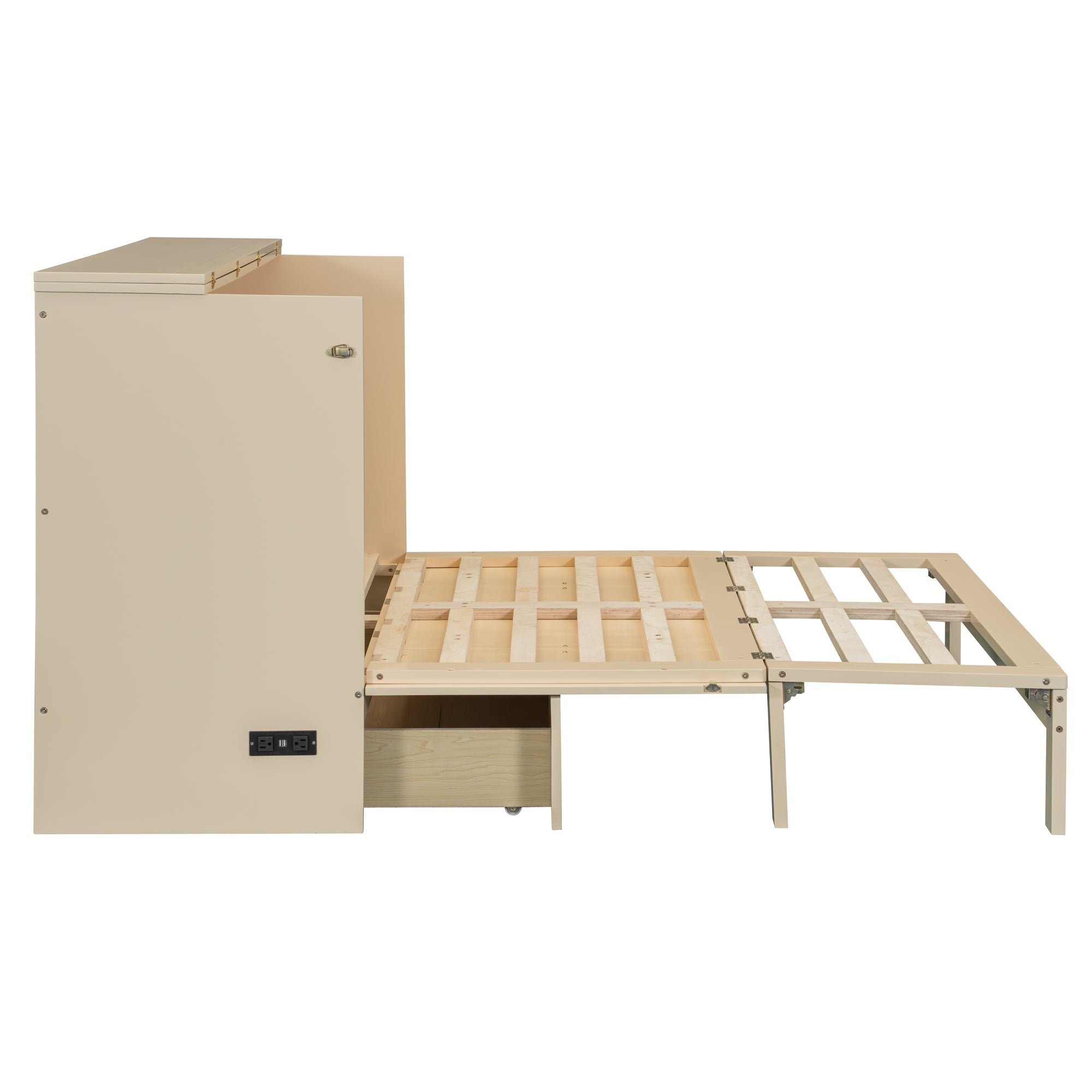 Full Size Murphy Bed with Large Drawers, Gold