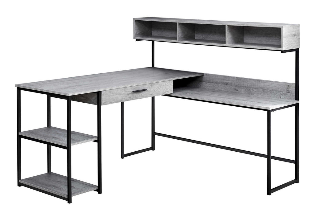 Computer Desk, Home Office, Corner, Storage Drawers, L Shape, Work, Laptop, Grey Laminate, Black Metal, Contemporary, Modern