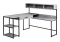 Computer Desk, Home Office, Corner, Storage Drawers, L Shape, Work, Laptop, Grey Laminate, Black Metal, Contemporary, Modern
