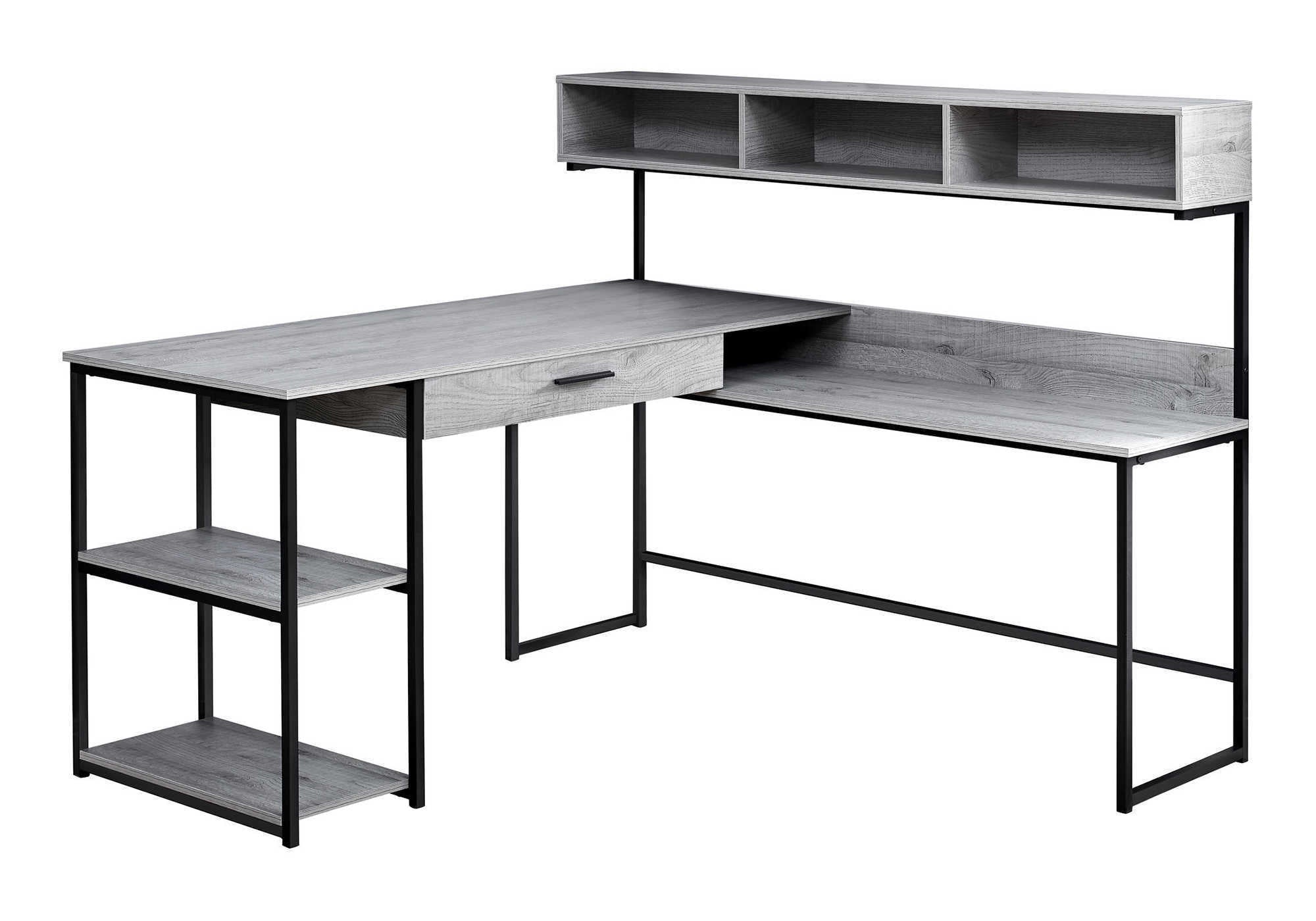 Computer Desk, Home Office, Corner, Storage Drawers, L Shape, Work, Laptop, Grey Laminate, Black Metal, Contemporary, Modern