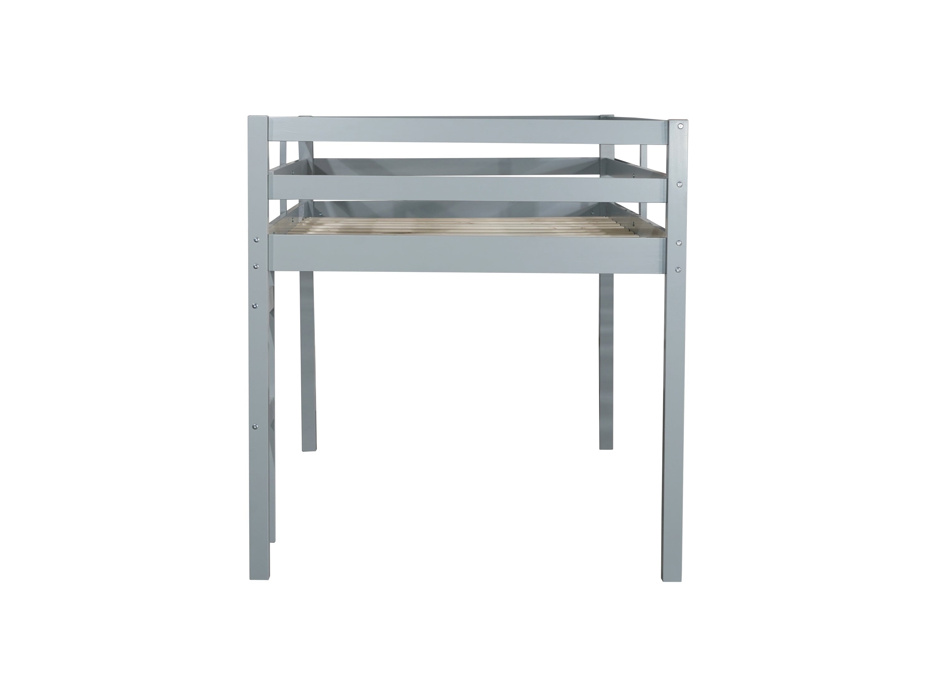Solid Wooden, Rubber Wooden Twin Loft Bed with Ladder, Bed Platform of Strengthened Slats , Grey