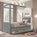 Twin Platform Bed with Upholstered Headboard,Twin Size Trundle and 3 Drawers,Princess Canopy Bed Frame for Kids,Storage & Easy Assembly,Gray