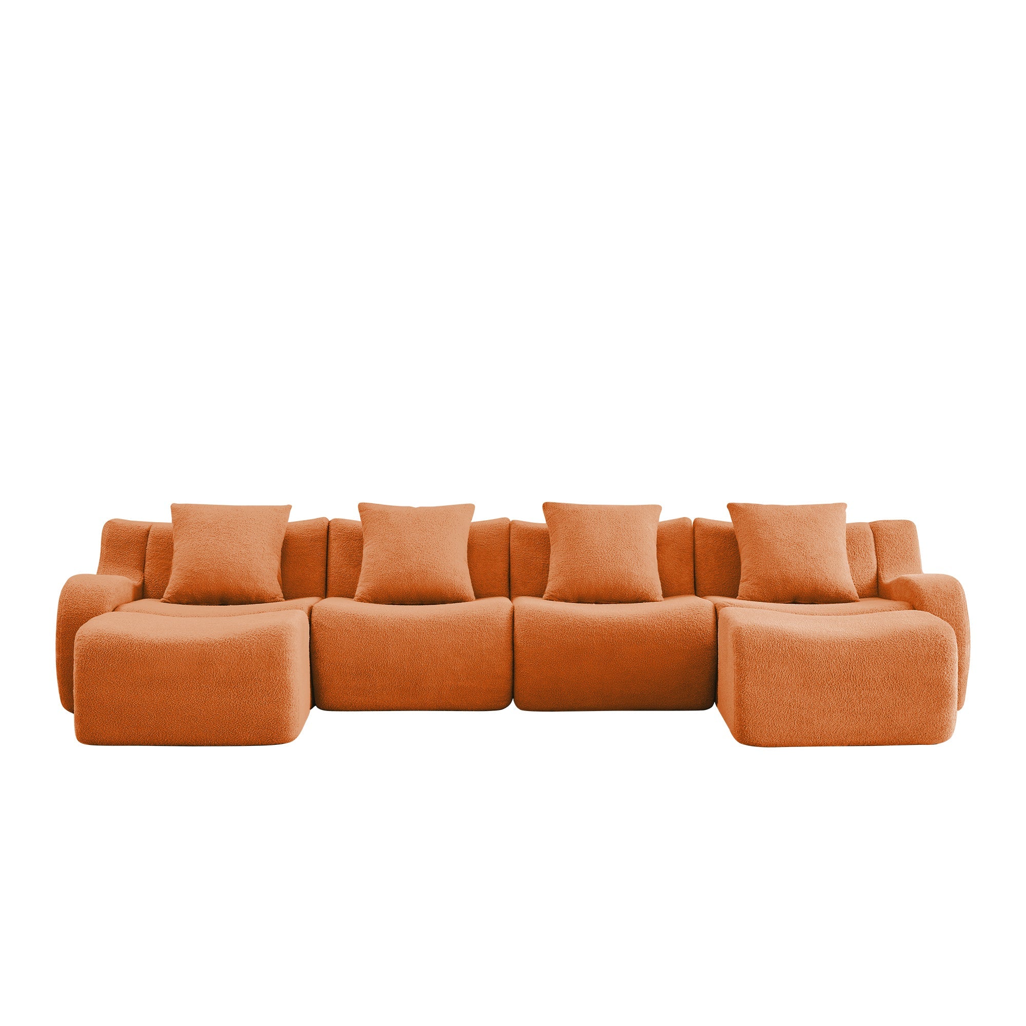 U-Shaped Boneless Sofa,Teddy Fabric No assembly required Curved armrest,Anti-slip Design,Streamlined Design 32D High Density Sponge,Full Compression Vacuum Packag,For Studies living Rooms,Orange