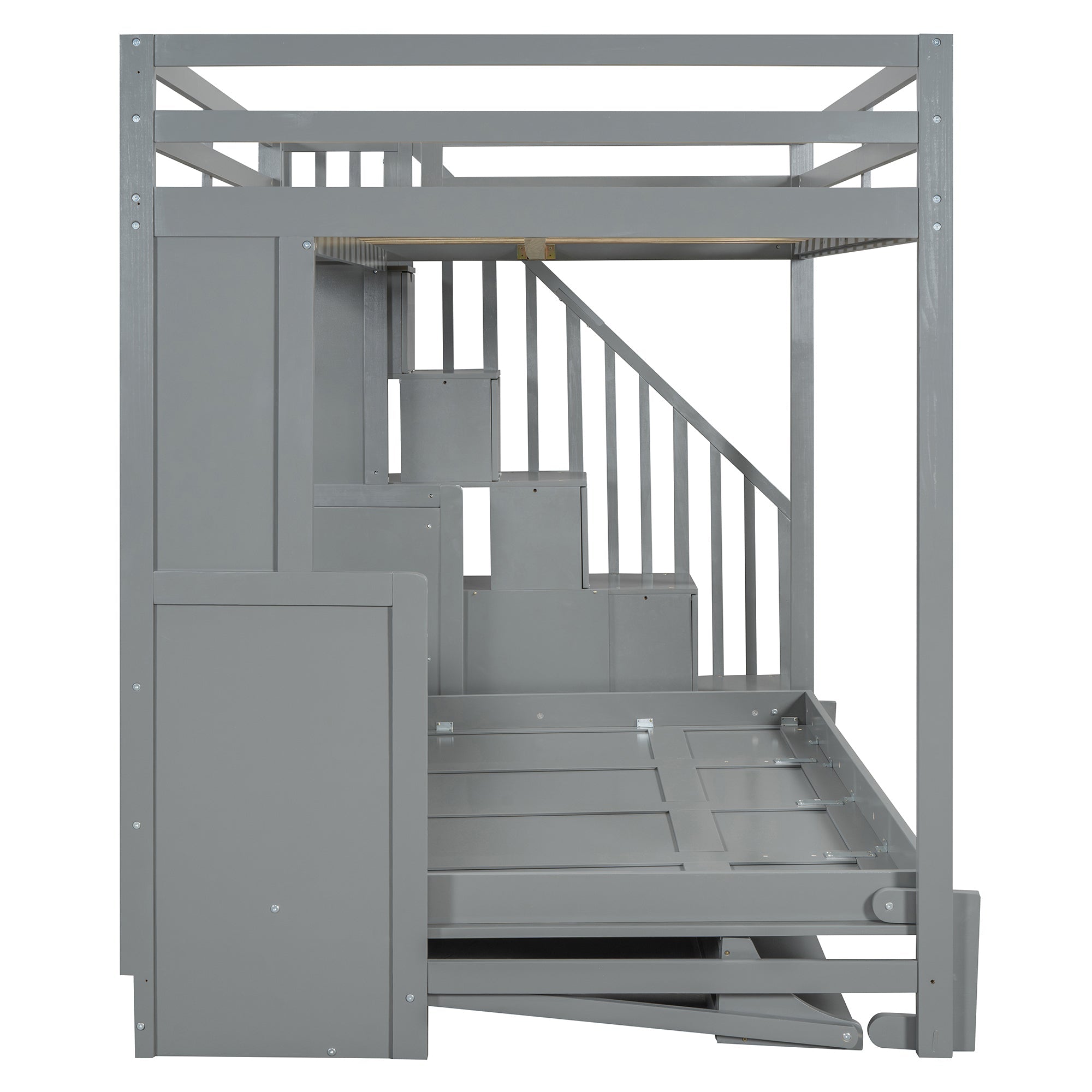 Full Over Full Size Murphy Bed with Hydraulic Lift & Desk Design, Gray