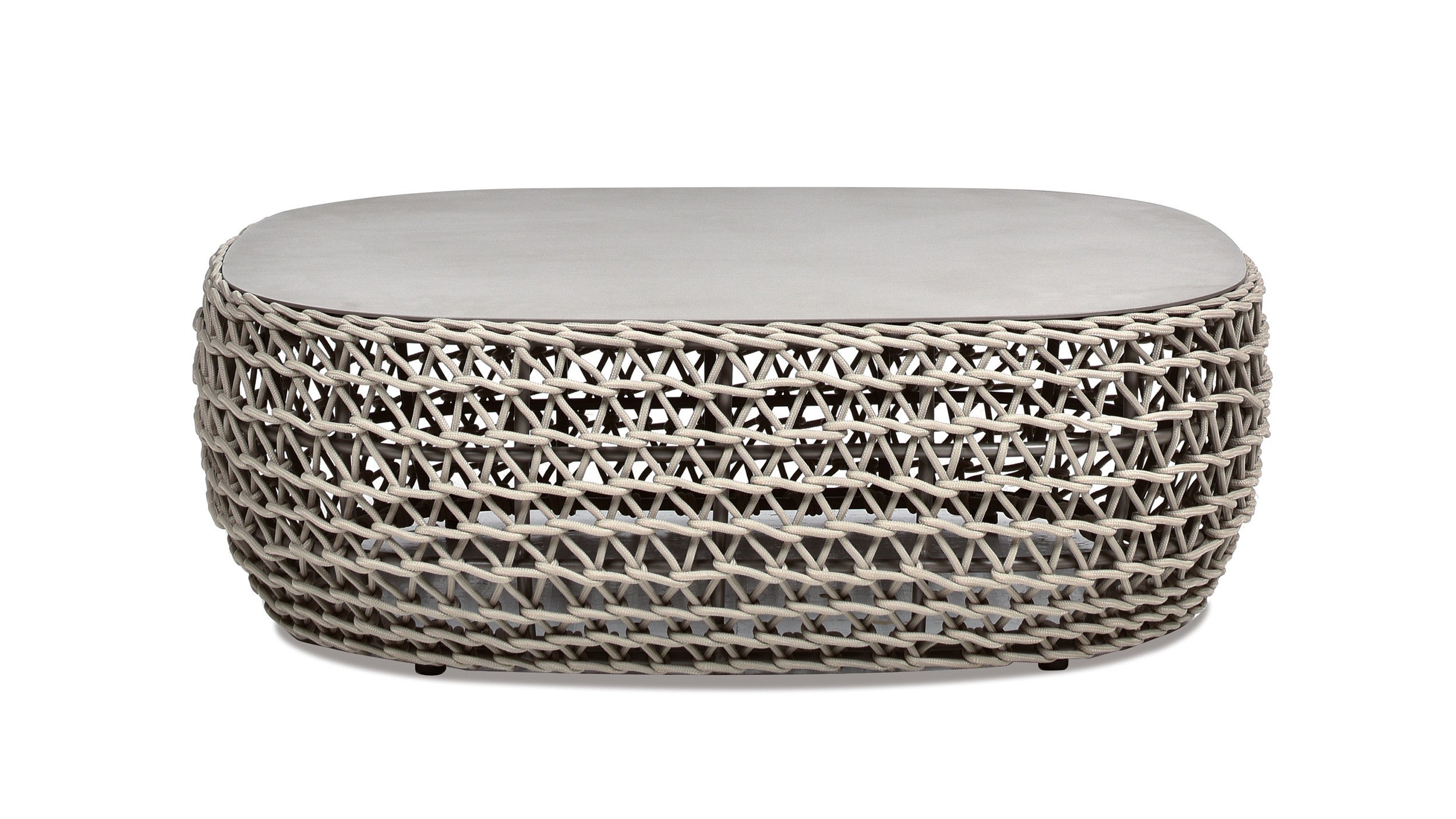 Willow 40.5' Oval Woven Patio Coffee Table, Light Beige Olefin