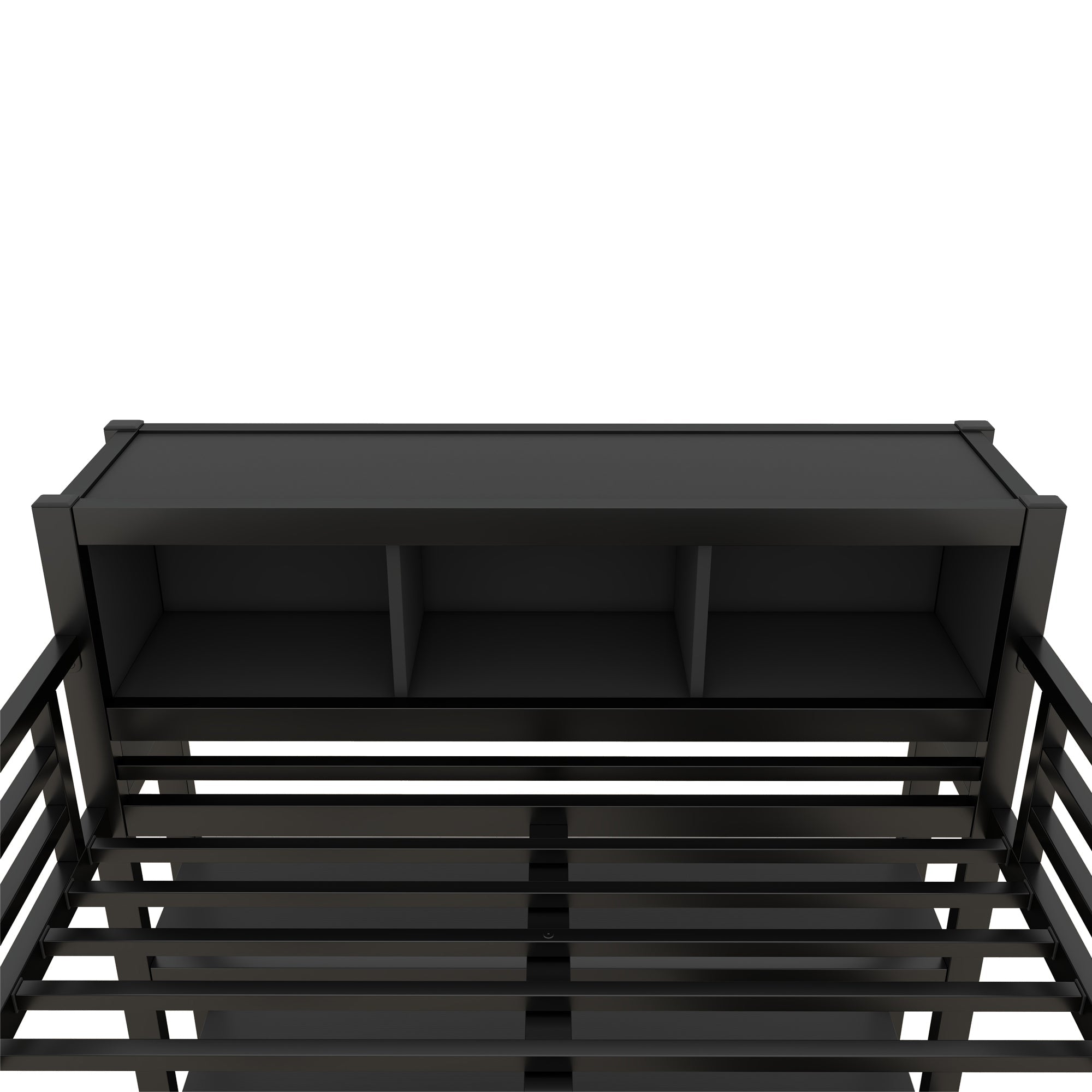 Metal Loft Bed with Wardrobe And L-shaped Desk, Full Size Loft Bed with Storage Cubes and Shelves, Heavy Duty Loft Bed for Kids Teens Adults, Black