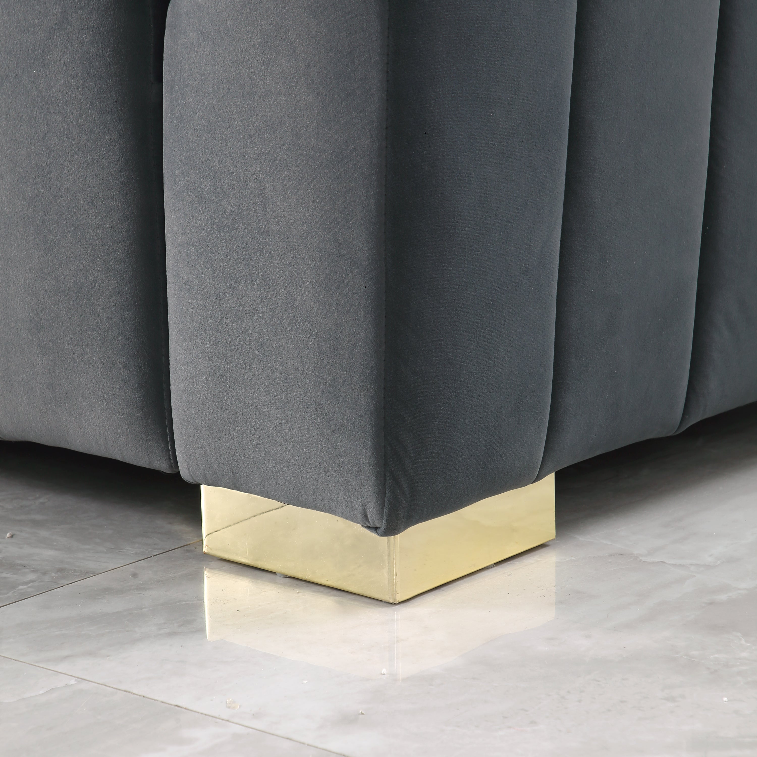 A modern  channel sofa  take on a traditional Chesterfield,Grey color,3 seater