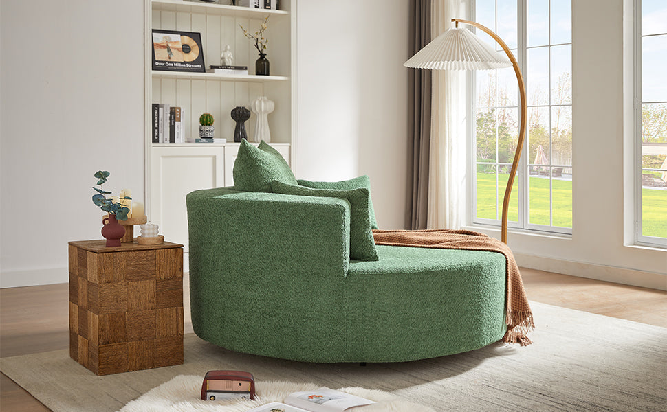 Modern 360° Swivel Accent Barrel Chair with Removable Pillows in Green Chenille for Living Room and Office