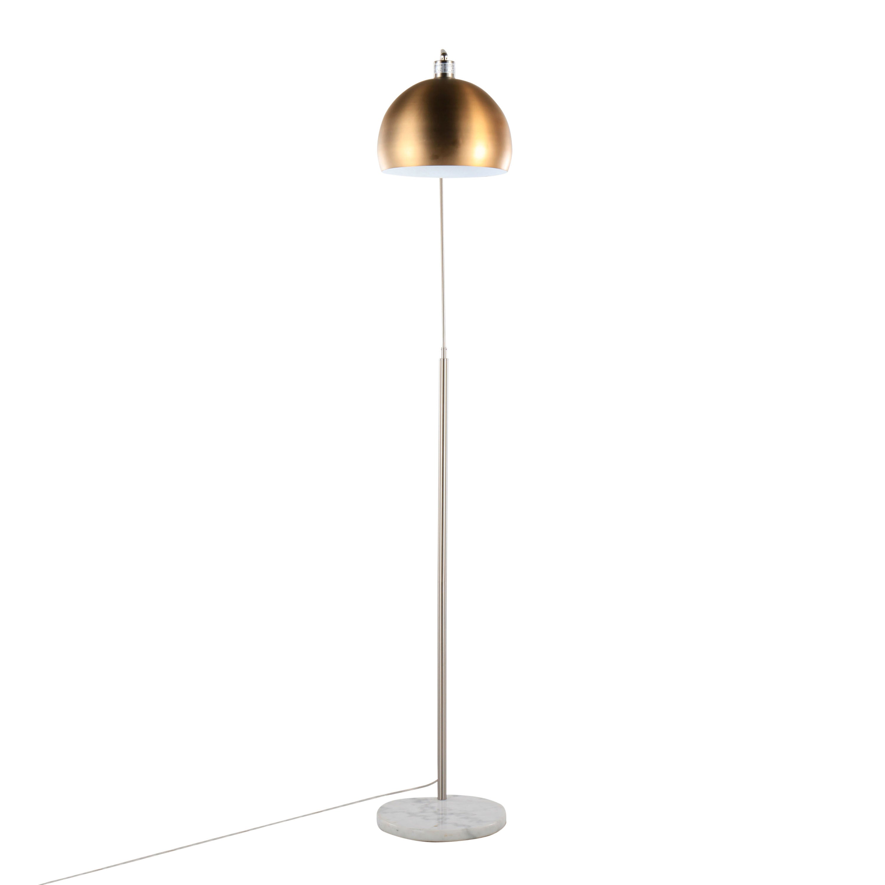 March Contemporary Floor Lamp in White Marble and Nickel with Antique Brass Metal Shade by LumiSource