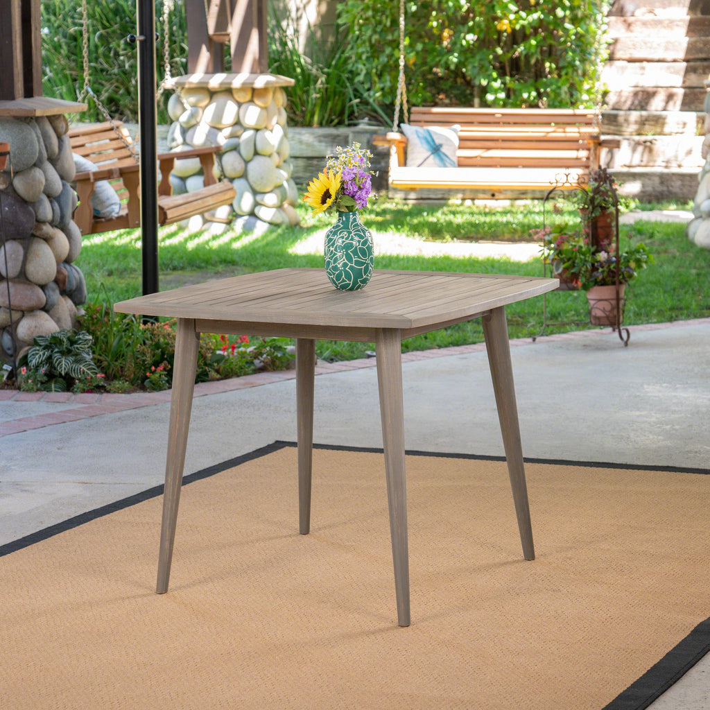 Modern Outdoor Square Acacia Wood Table with Straight Legs, Gray Finish, 35.5 x 35.5 x 30 Inches