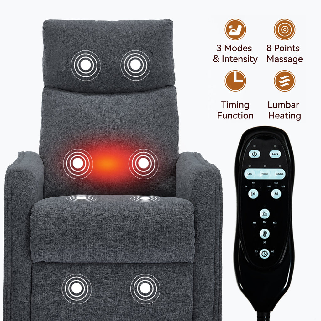 Heat Massage Manual Recliner Chair with Rocker and Swivel in Fabric for Living Room, Grey