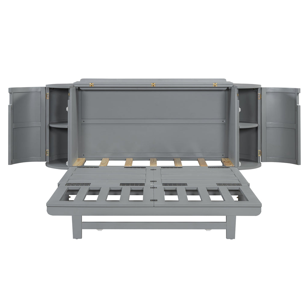 Queen Murphy Bed with Hidden Storage & Modern Woven Design,Gray
