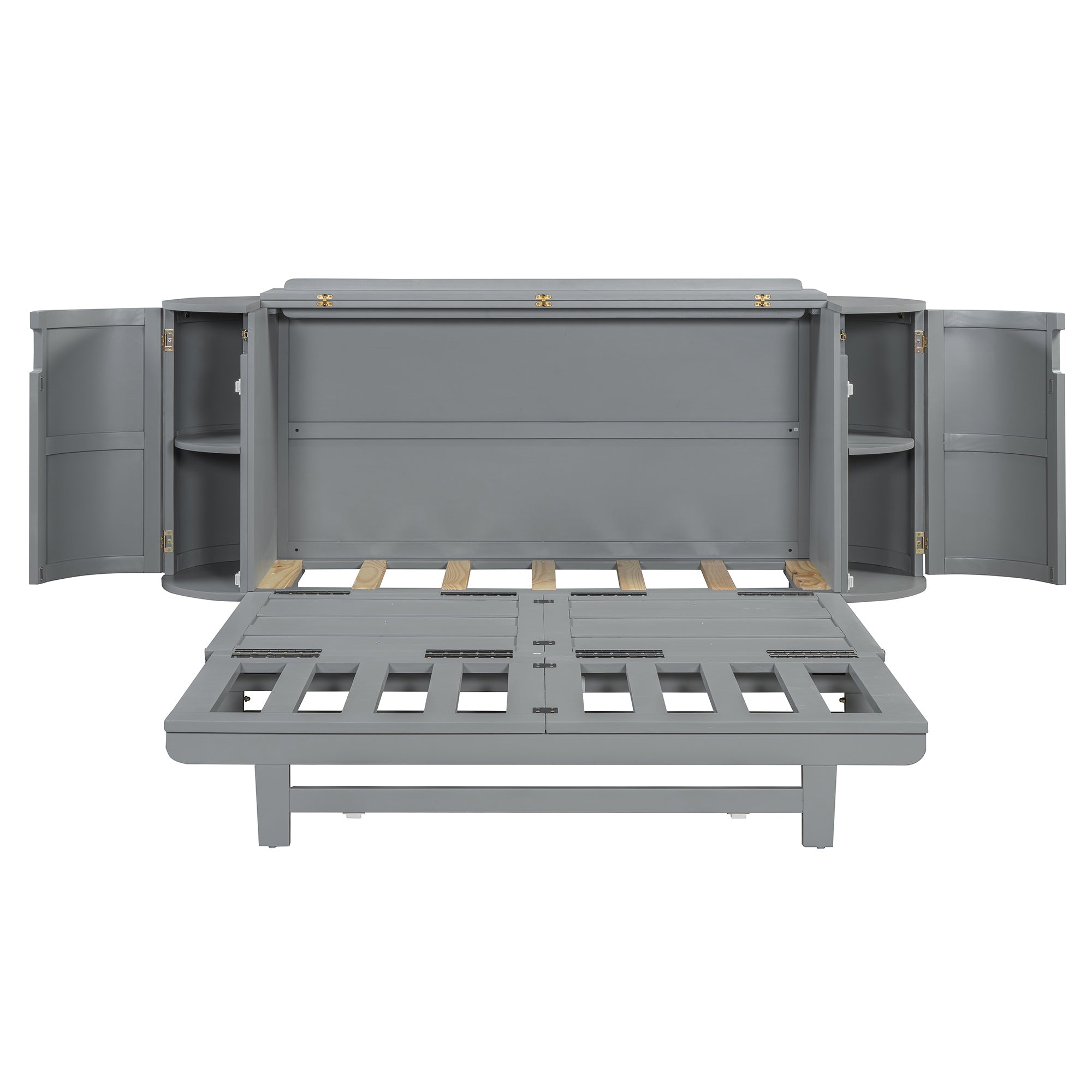 Queen Murphy Bed with Hidden Storage & Modern Woven Design,Gray