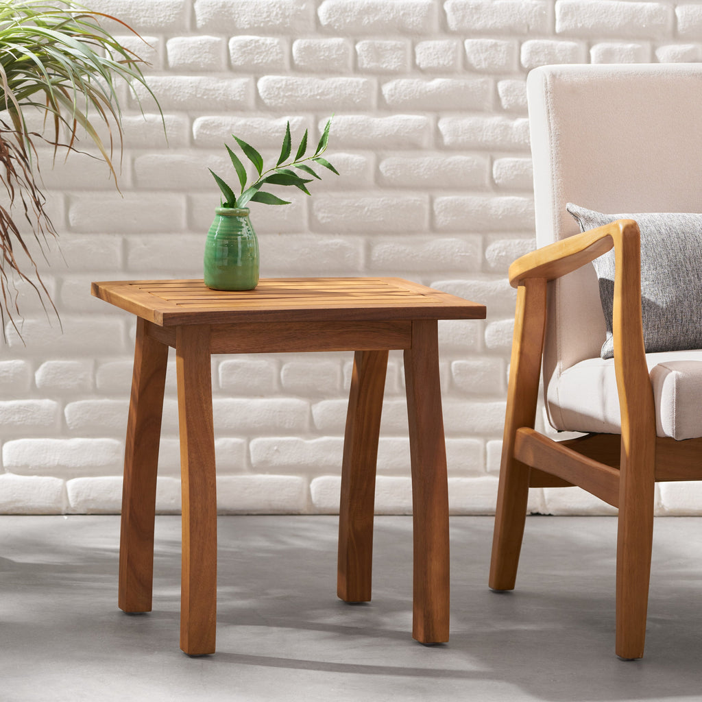 Kinesis Outdoor Side Table with Slatted Top and Wood Frame, Teak