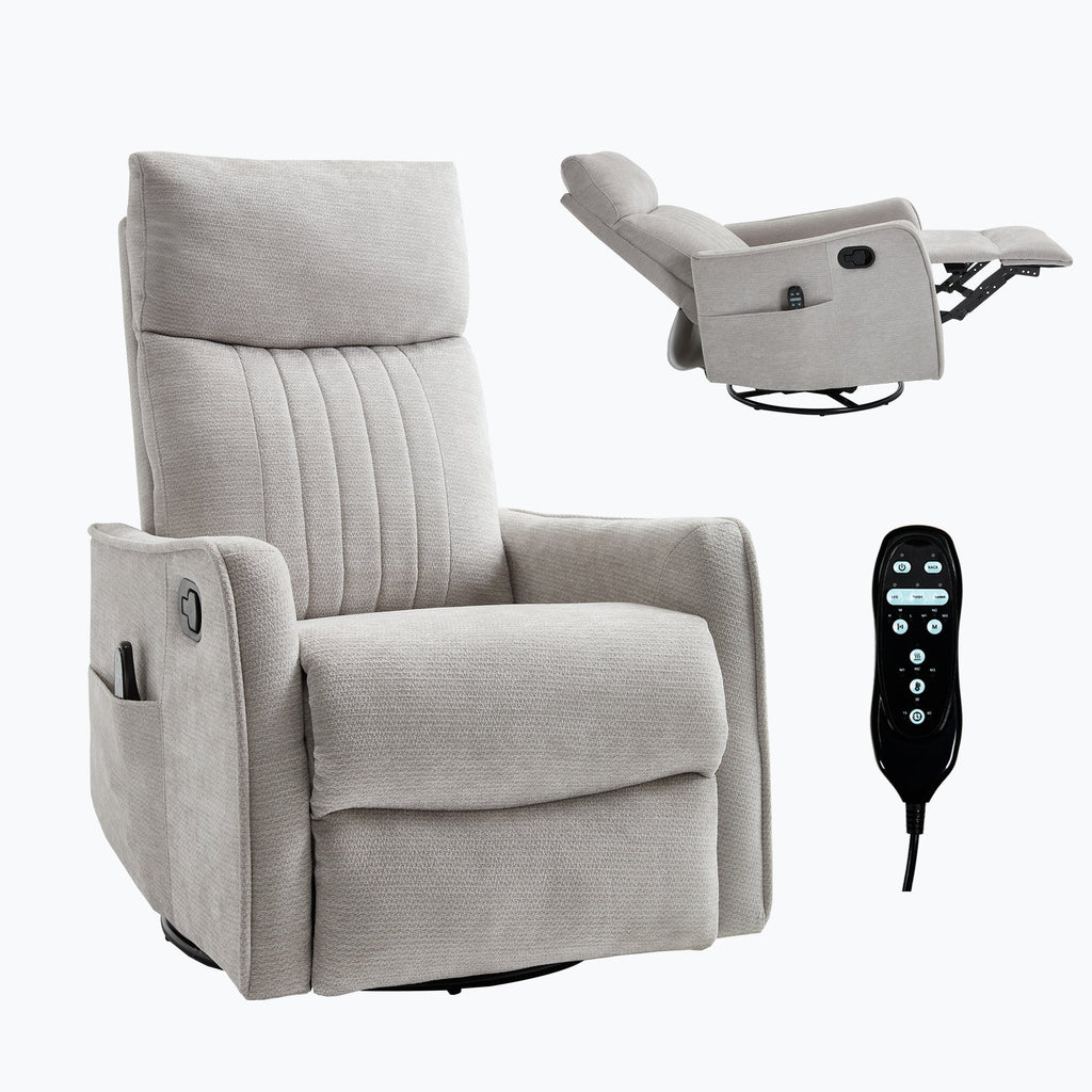 Light Grey Heat Massage Manual Recliner Chair with Rocker and Swivel in Fabric for Living Room