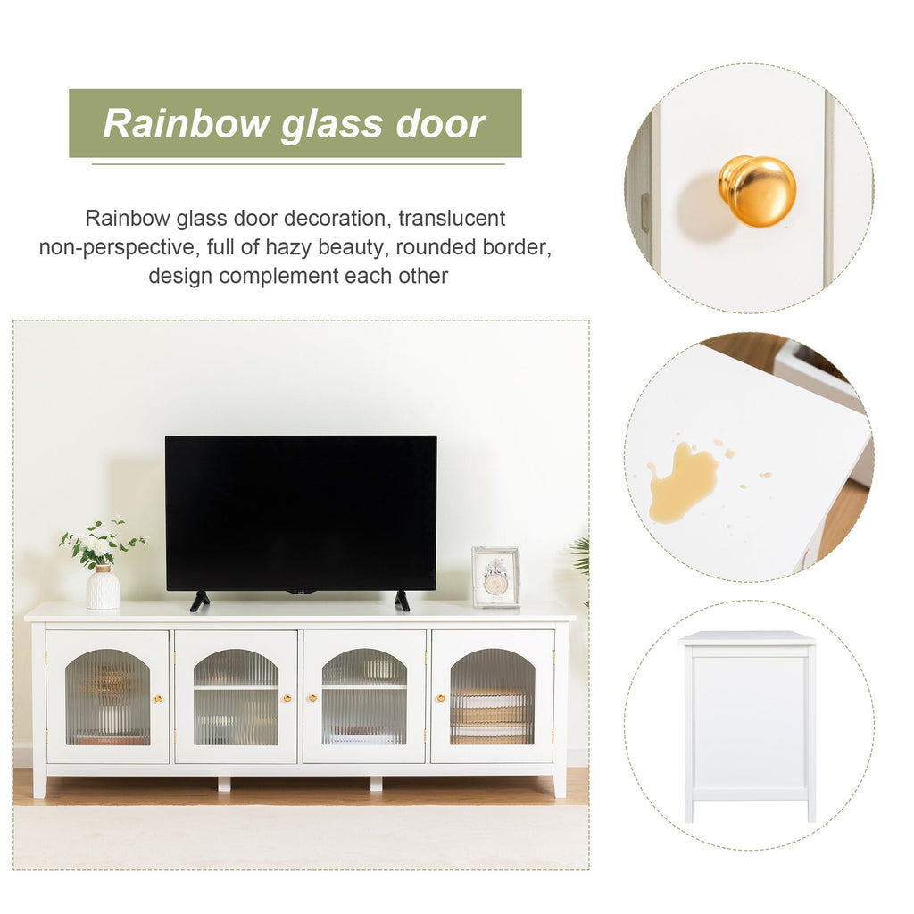 Antique White Stylish TV Cabinet Entertainment Center with Solid Wood Frame and Changhong Glass Door