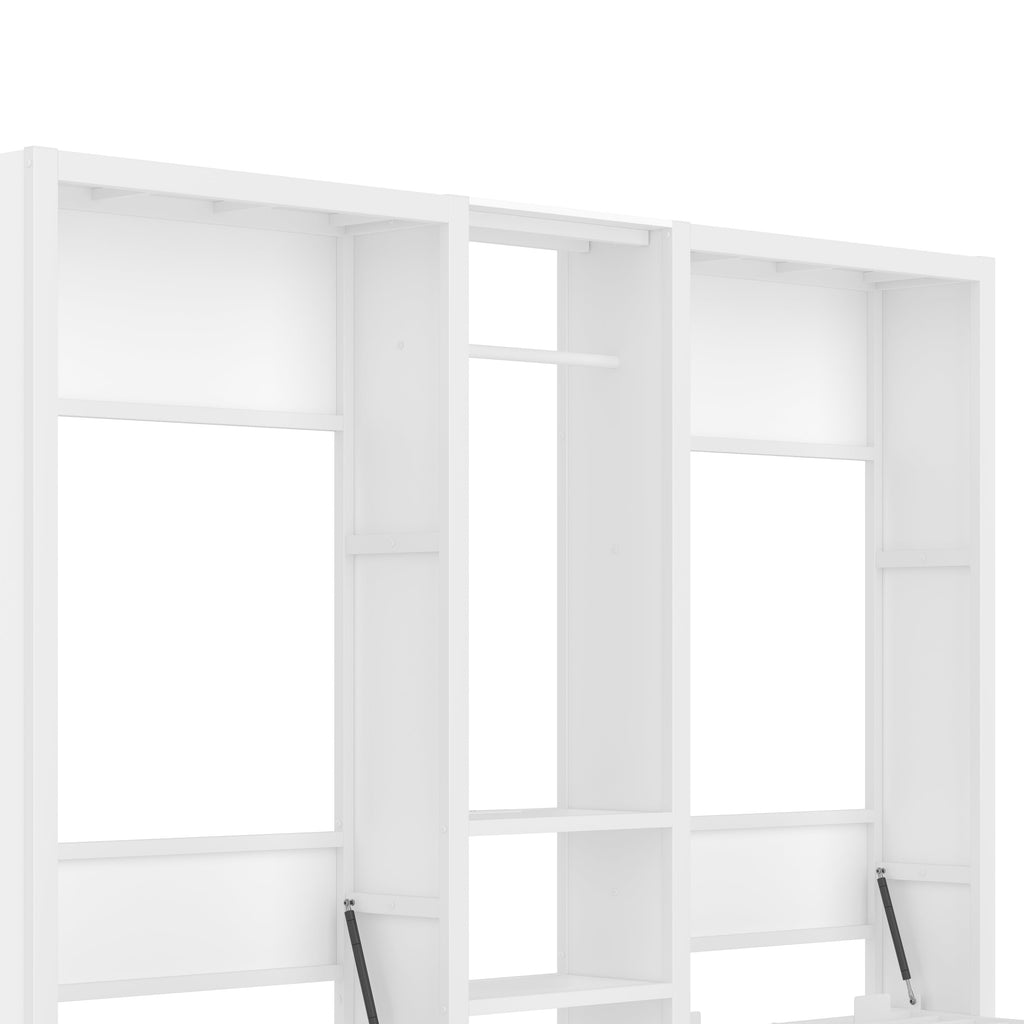 Twin and Twin Murphy Bed, Metal Foldable Murphy Bed with Wardrobe, Shelves and Power Outlets, 2 in 1 Design, Space-saving, White