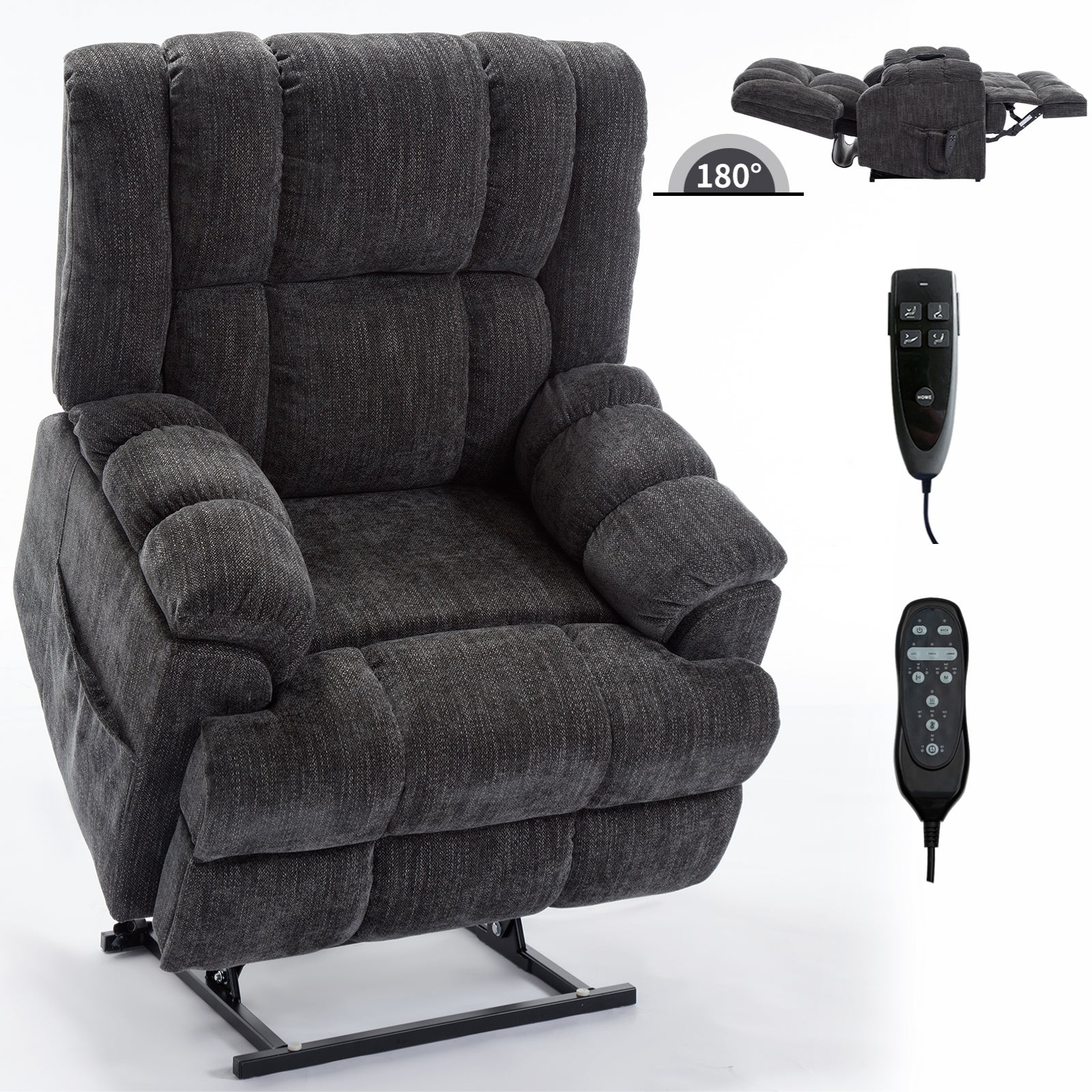 Dual Motor Heat Massage Infinite Position Up to 350 LBS Electric Power Lift Recliners with Power-Remote, Medium-firm and Heavy Duty, Grey