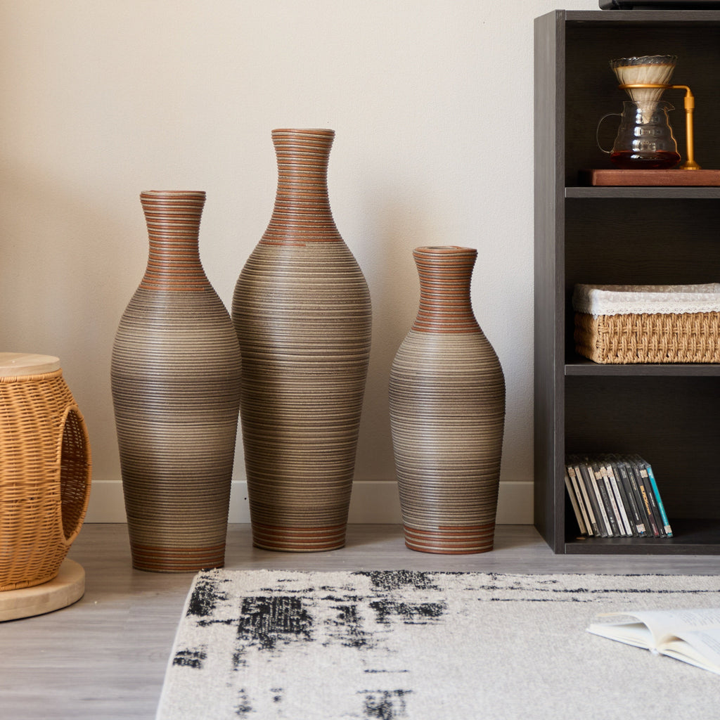 Desktop Vase, Brown Decorative Floor Vase, Classic and Neat Floor Vase, High Independent Flower Stand, Artificial Vine Vase, PVC Floor Vase, Home Decoration Flower Stand Set of 3 pieces