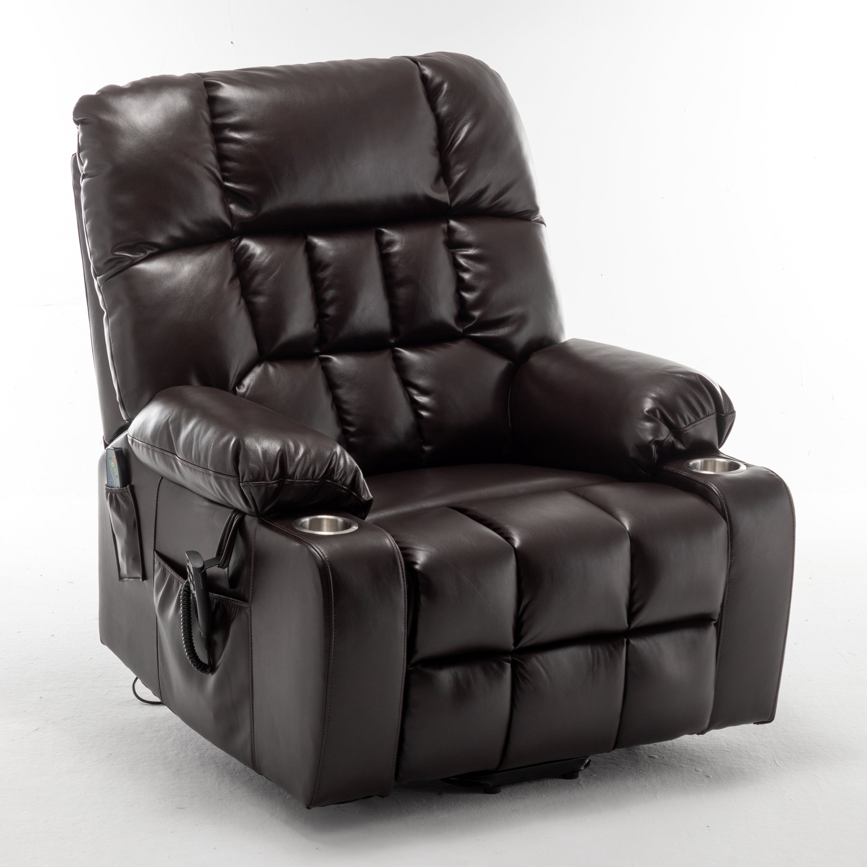 Lift Chair for Big and Tall Person with Inconvenient Legs: High Density Foam Lift Sofa with Heat and Massage, 2 Pockets, 2 Cup Holder, 2 Remote, OKIN Motor