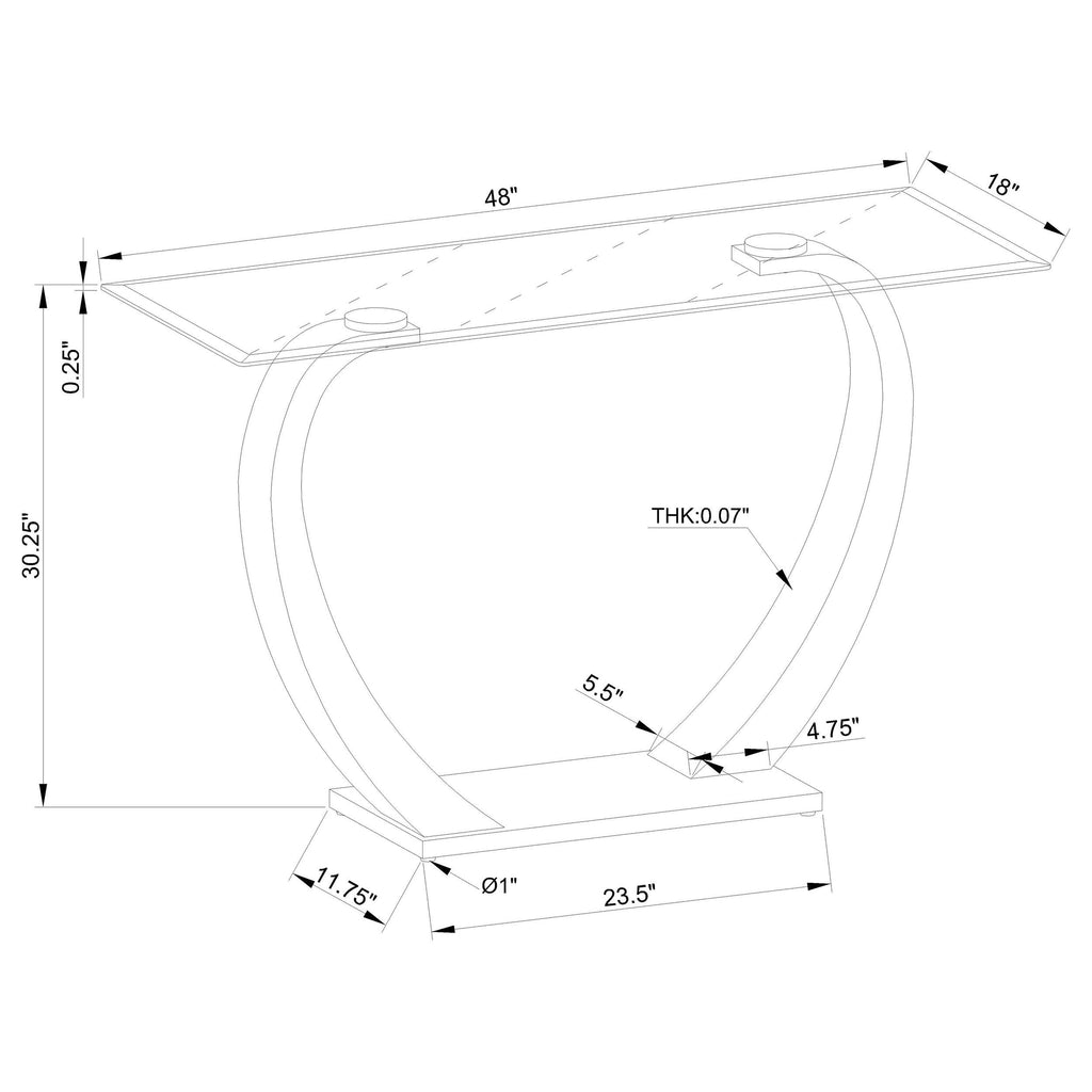 Lana Satin Silver Glass Top Metal Base Console Table