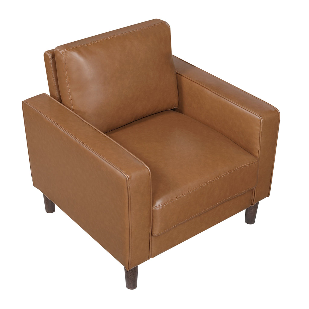 Modern Living Room Furniture 3pc Set Sofa Loveseat Chair Brown Faux Leather Upholstered Cushion Back Seat Solid Wood