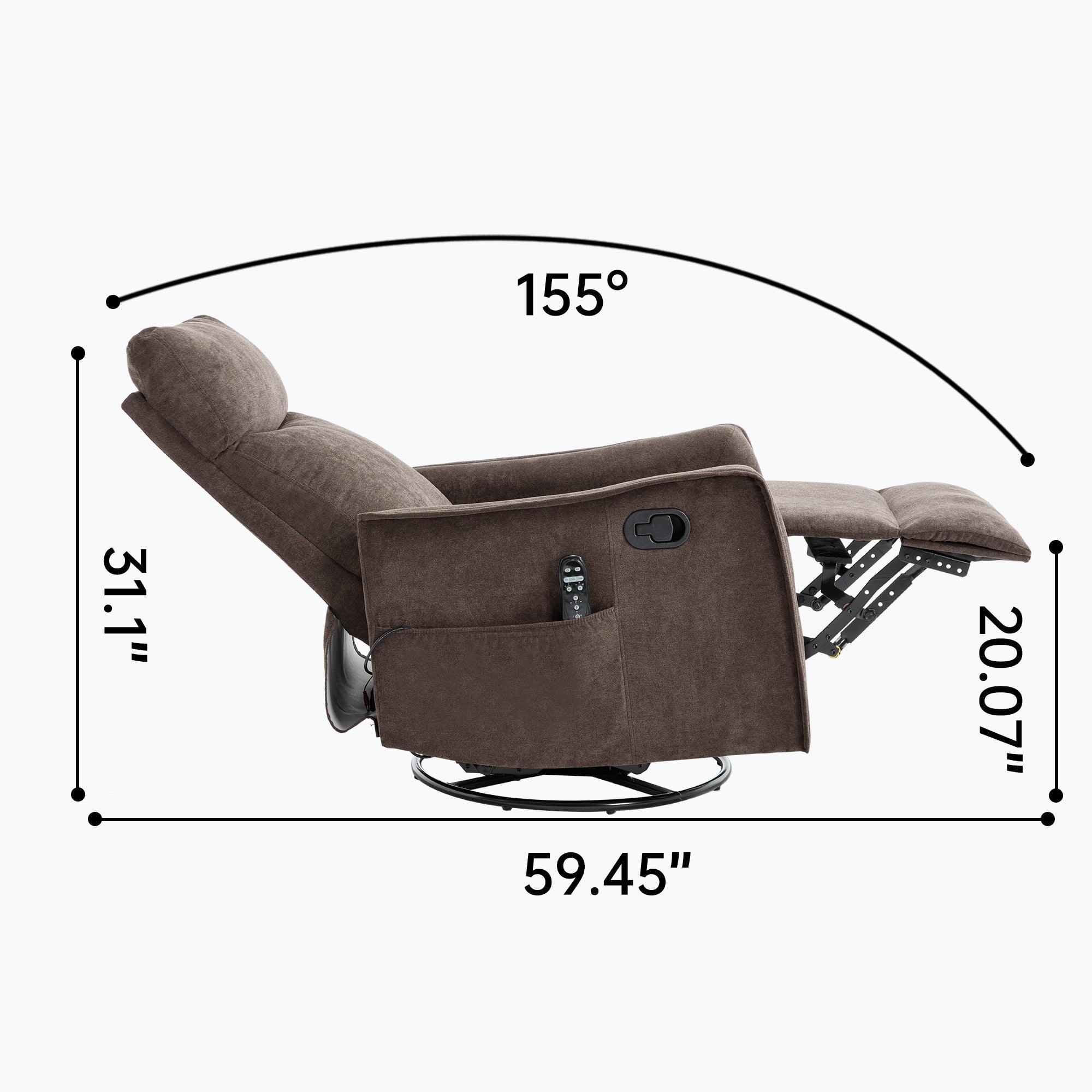 Heat Massage Manual Recliner Chair with Rocker and Swivel in Fabric for Living Room, Brown