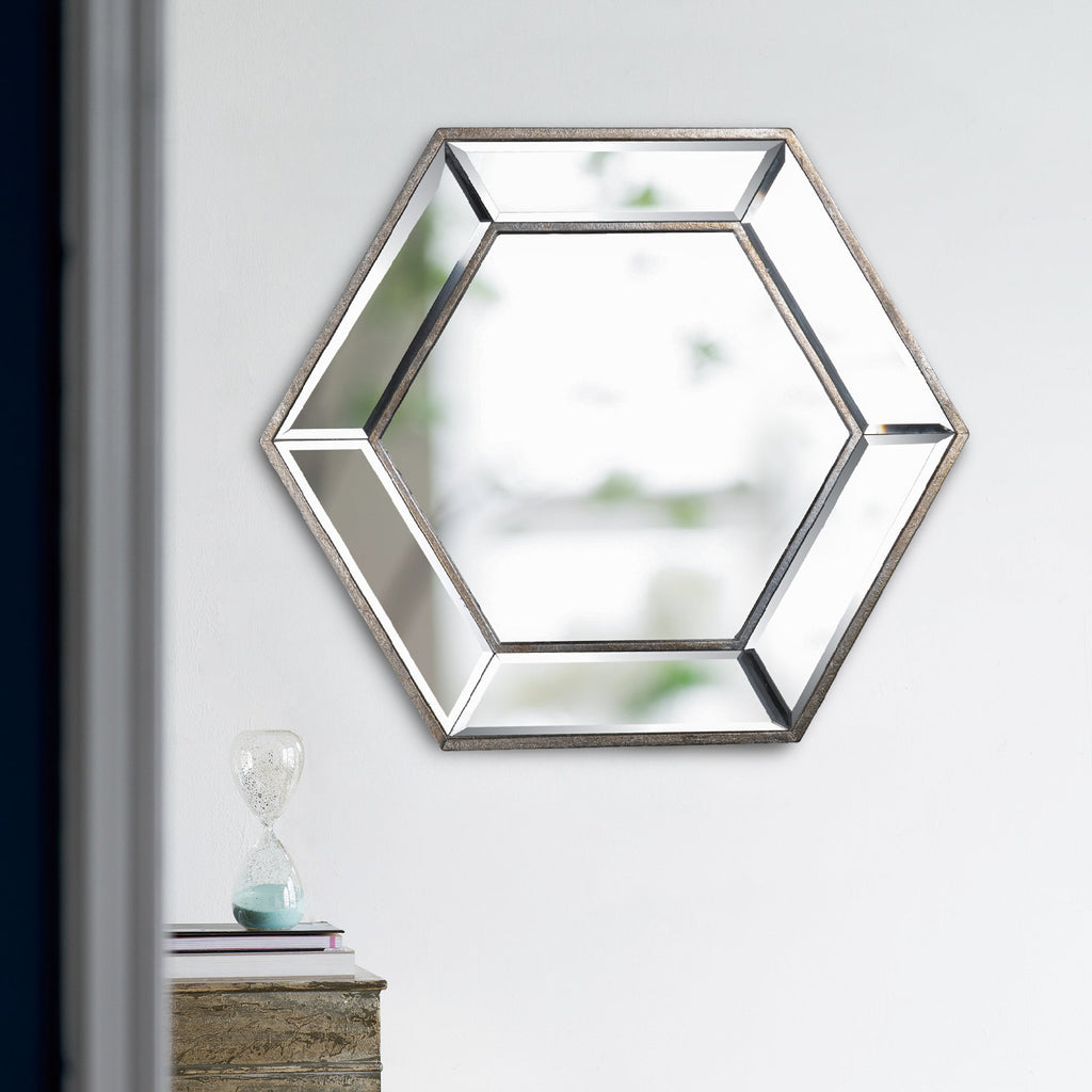 20" x 18" Hexagon Wall Mirror with Contemporary Glass Design, Home Decor Accent Mirror for Living Room, Entryway, Bedroom