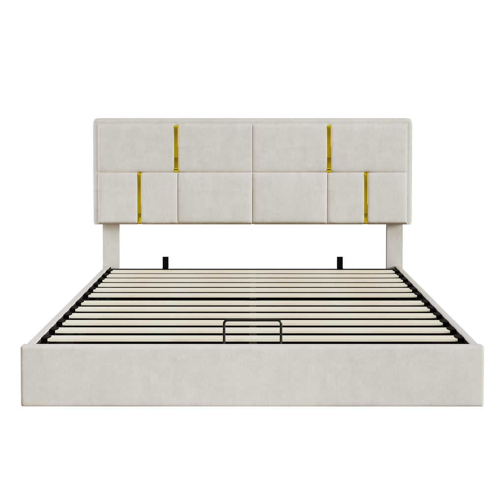 2-Pieces Bedroom Sets,Queen Size Upholstered Platform Bed with Hydraulic Storage System,Storage Ottoman with Metal Legs,Beige(Old SKU:N733S207778A)