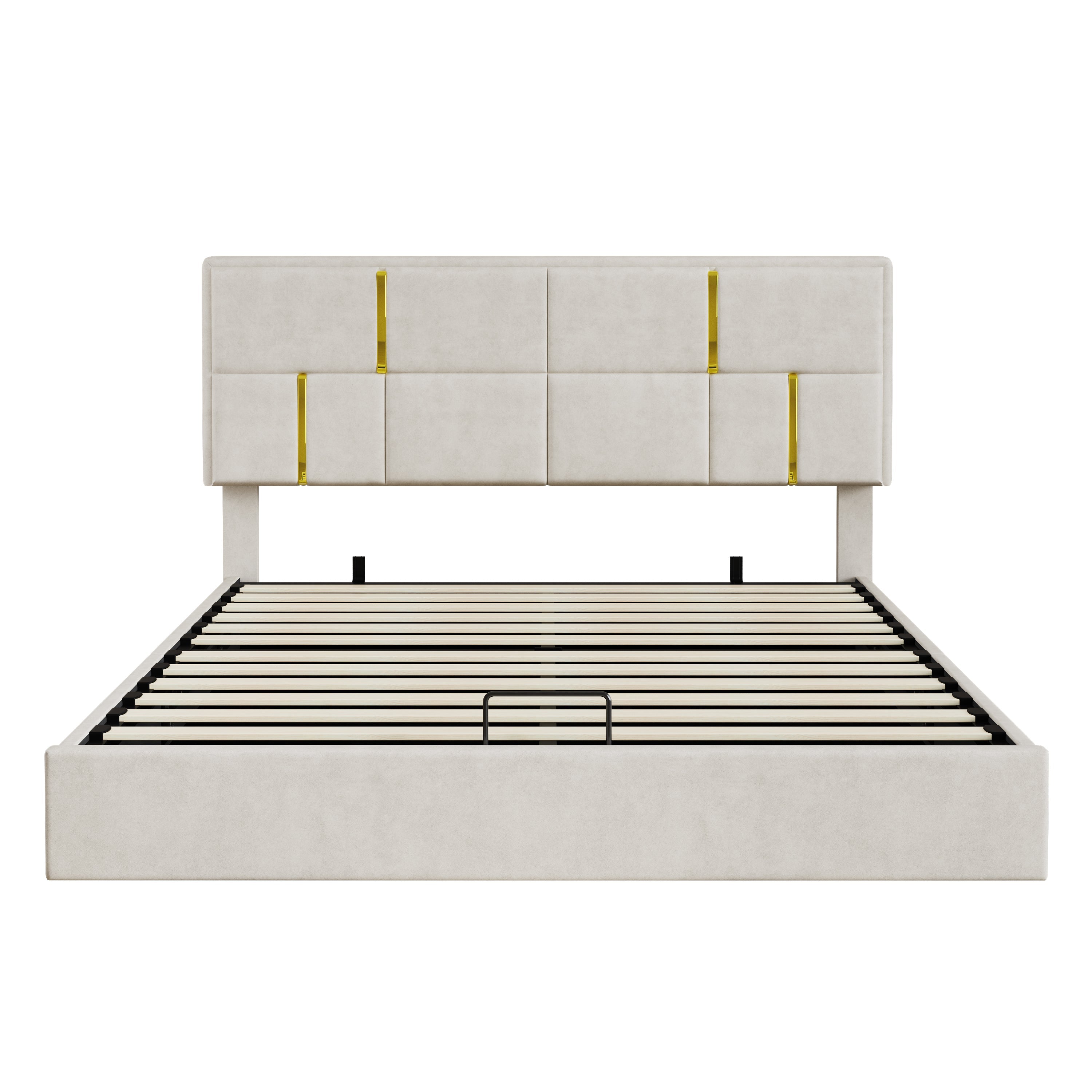 2-Pieces Bedroom Sets,Queen Size Upholstered Platform Bed with Hydraulic Storage System,Storage Ottoman with Metal Legs,Beige(Old SKU:N733S207778A)