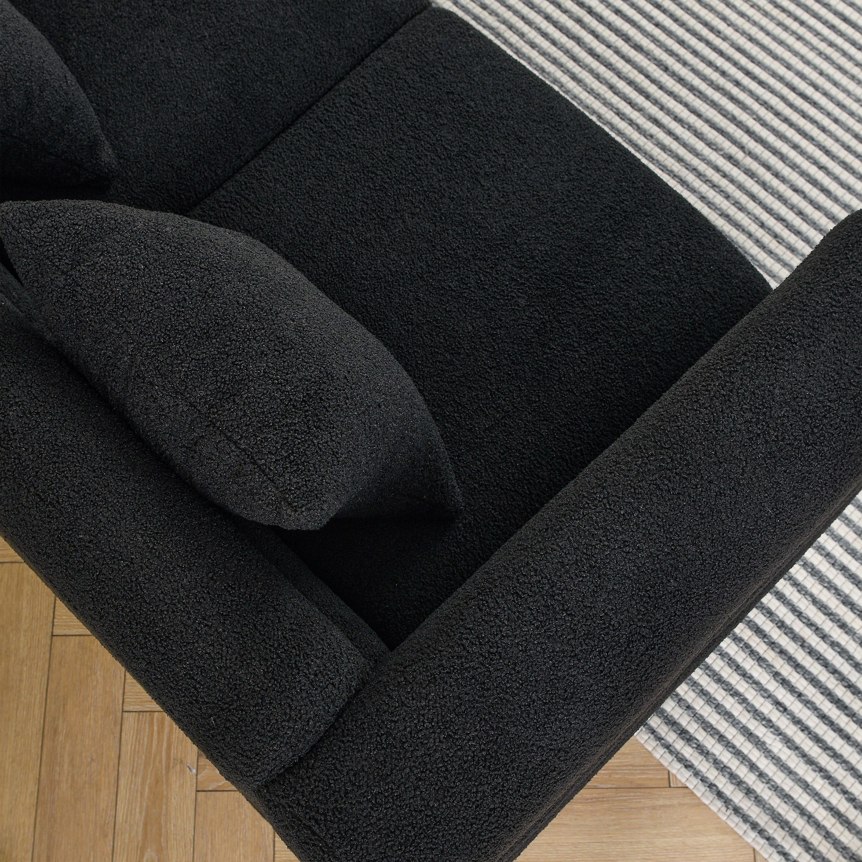 81 Inch Oversized 3 Seater Sectional Sofa, Living Room Comfort Fabric Sectional Sofe-Deep Seating Sectional Sofa, Soft Sitting with 3 Pillows for Living Room,Bedroom,Office, Black teddy(W834S00035)