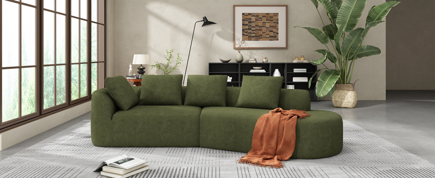 116' Modern Curved Sectional Sofa with High-Density Fully Compressed Sponge and Chaise Lounge, Pearl Upholstery, 2-Piece Set, Fully Assembled Right Hand Facing, Perfect for Living Room, Lounge