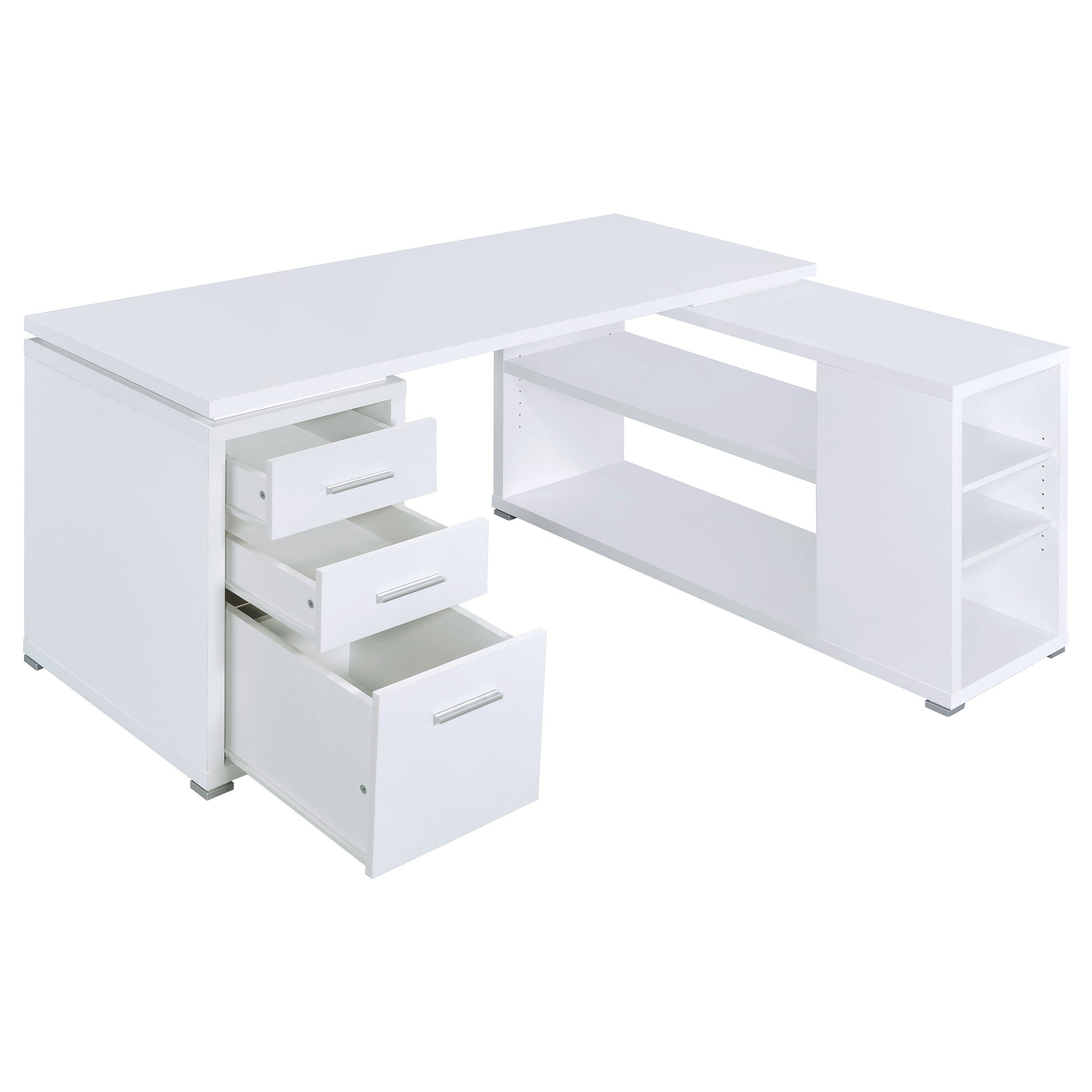 Tona White Driftwood 3-Drawer L-Shape Computer Desk