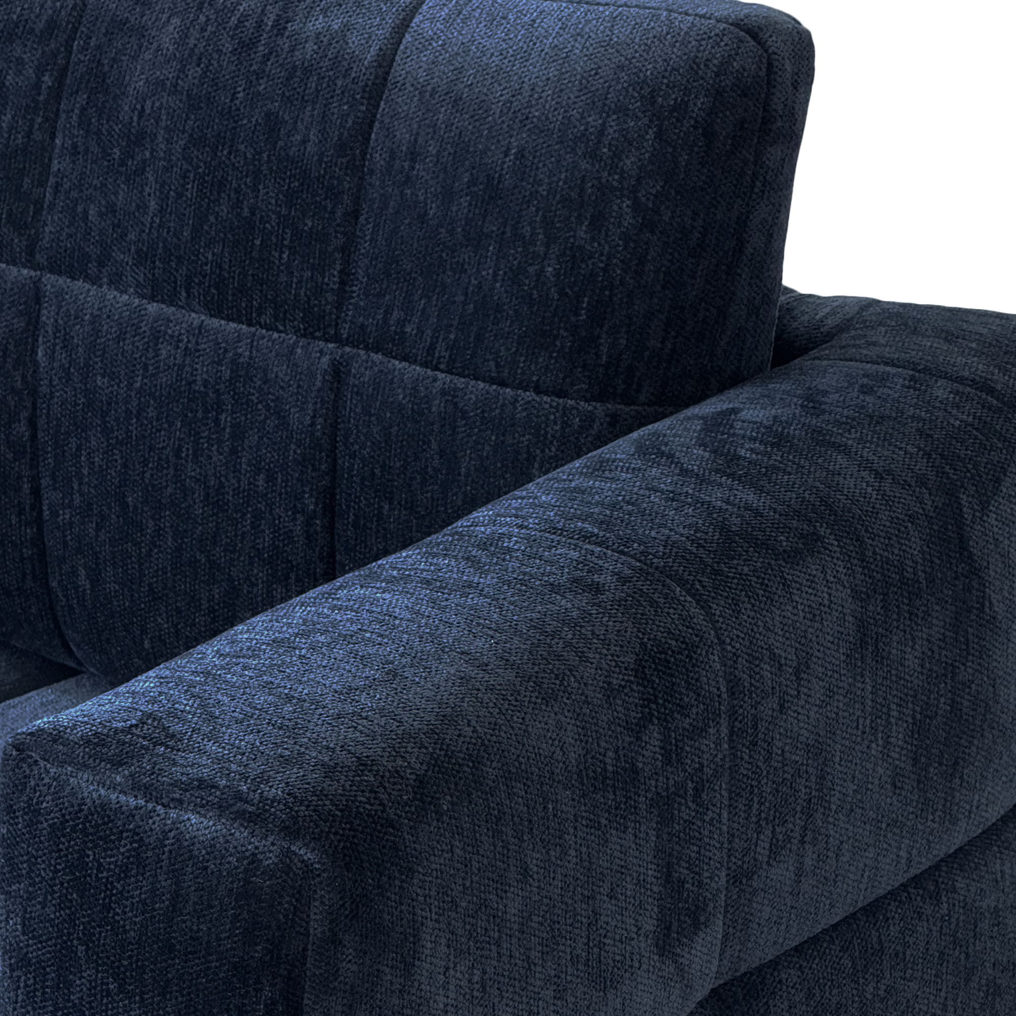 FX-P54-RB SOFA  Retro Blue Chenille Upholstered Couch, Wide-Arm 3-Seater with Custom Stainless-Steel Legs & Tufted Seat  Modern Living Room Sofa for Comfort & Style
