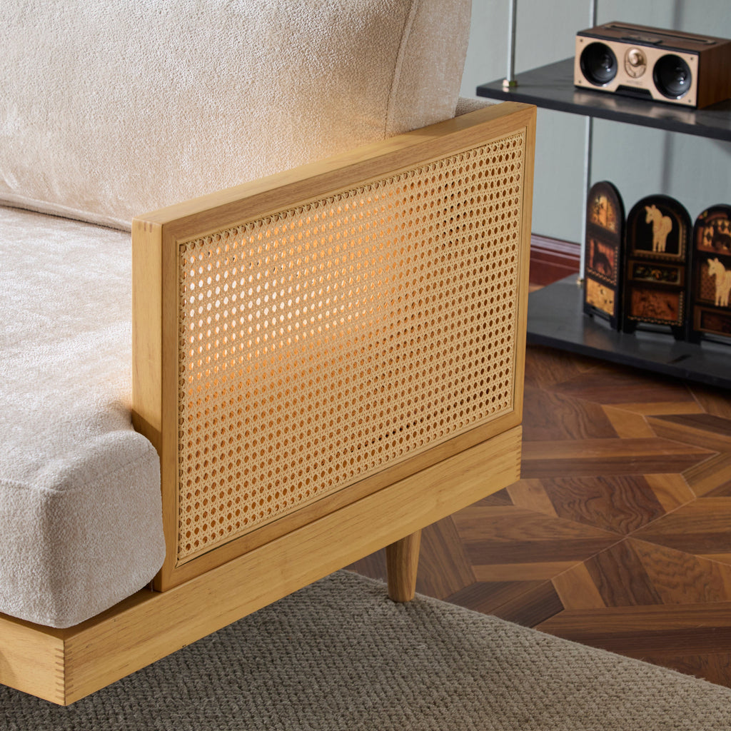 EMIR 72' Square Arm 3-Seater Sofa with Cane Rattan and Wooden Frame,Natural,,Living Rooms,Bedrooms,Apartment Office