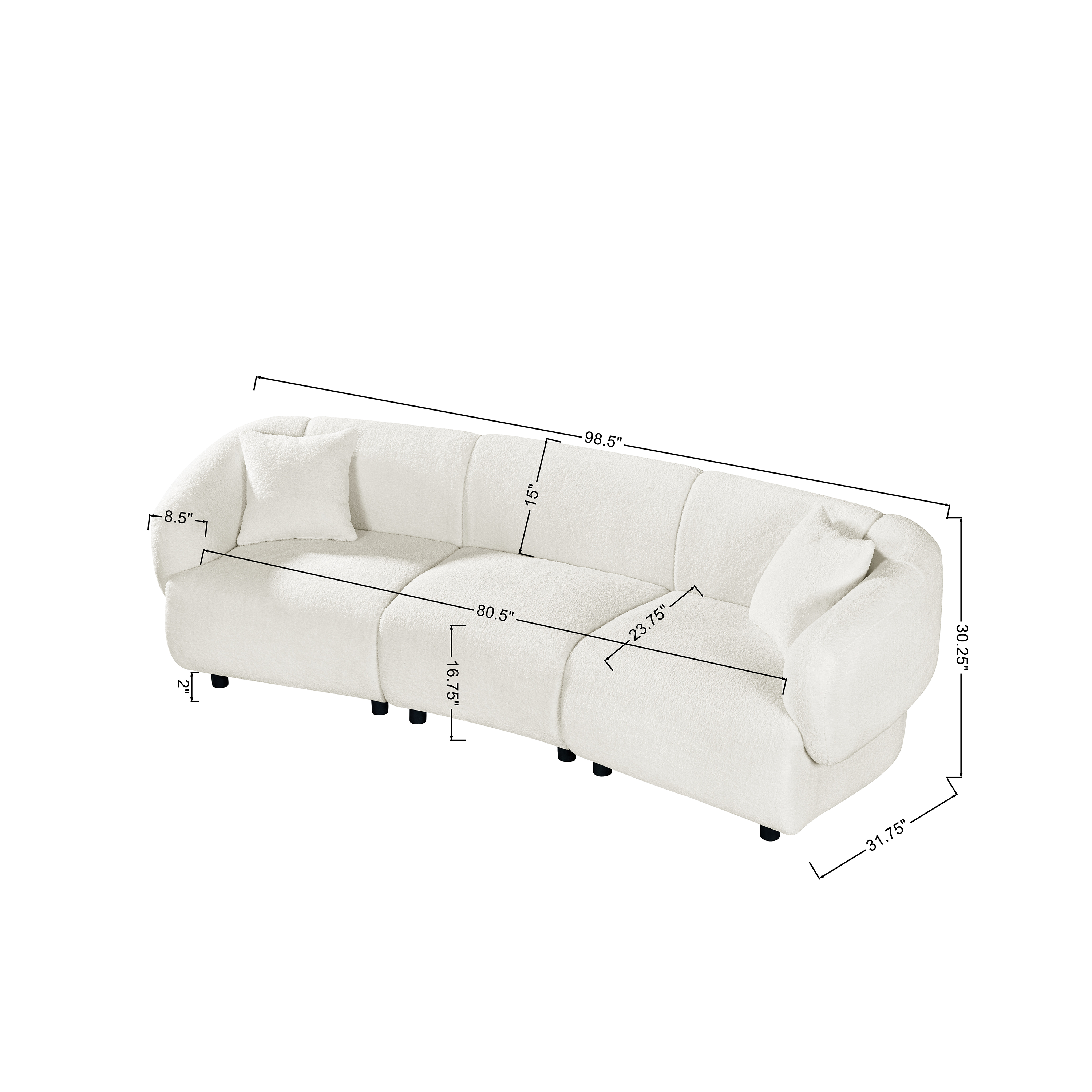 98.5 ' Curved Designed Contemporary 3-Seater Sofa in Beige: Plush Seating, Streamlined Design, and Durable Frame – Ideal for Stylish Living Spaces