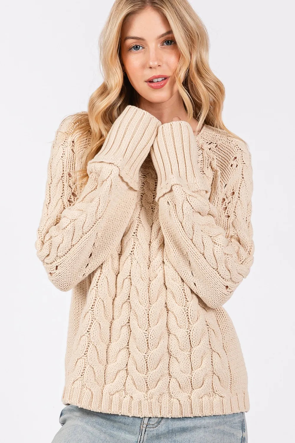 SAGE + FIG Cable-Knit Long Sleeve Sweater