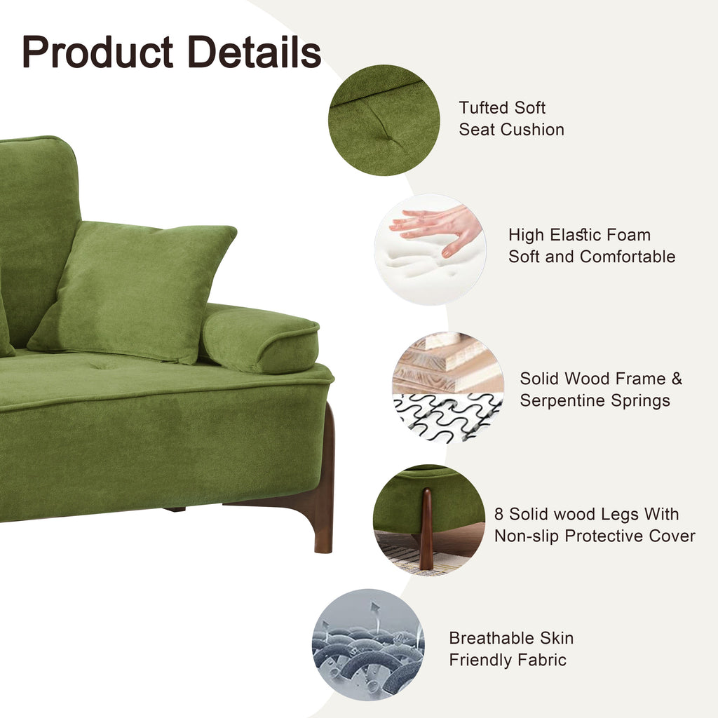 Cloud Velvet Deep Seated Sofa with Pillows, Green, Foam, 103 Inch