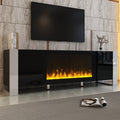 ON-TREND Modern TV Stand with 34.2" Non-heating Electric Fireplace, High Gloss Entertainment Center with 2 Cabinets, Media Console for TVs up to 78", Black