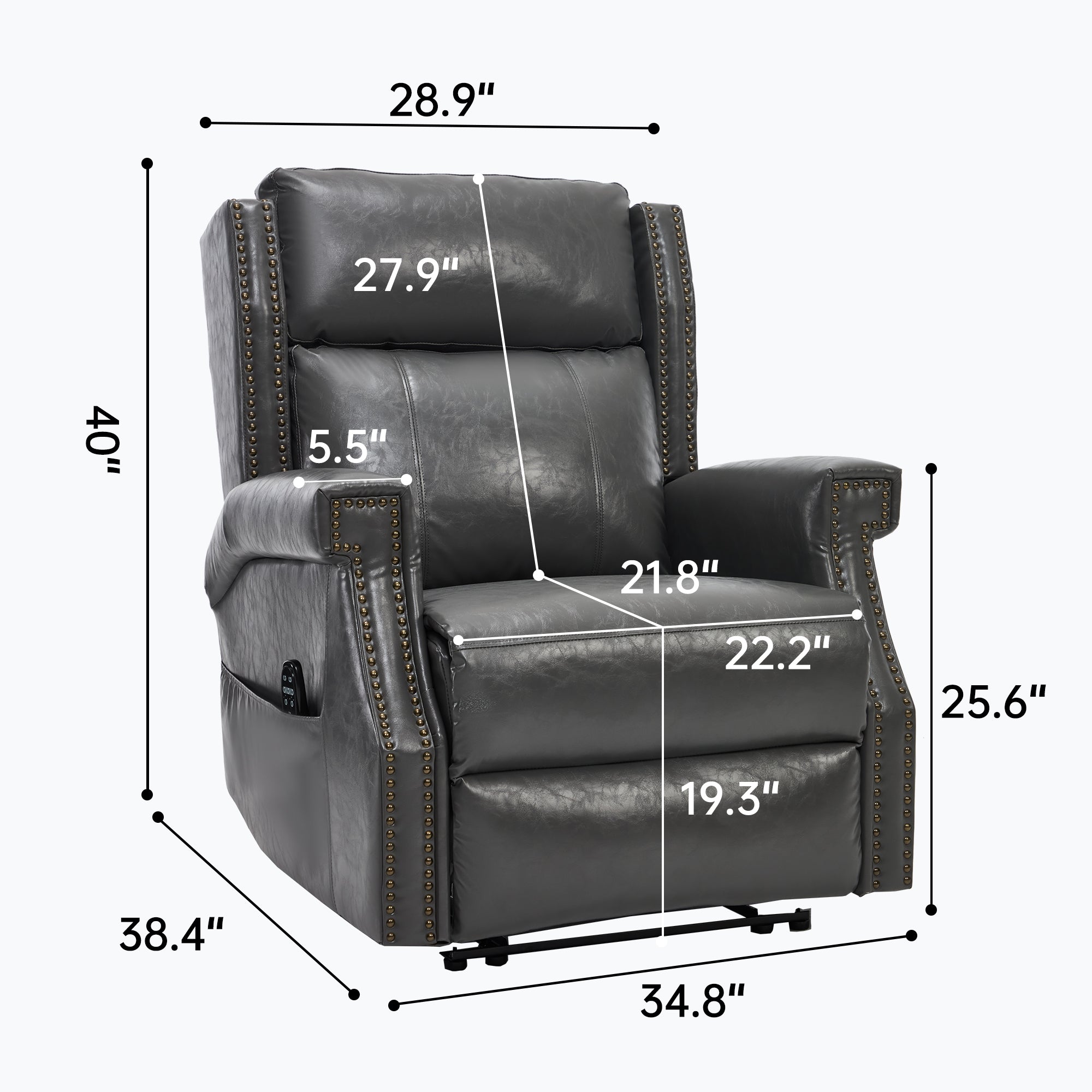 Grey Manual Recliner Chair in Faux Leather for Living Room with Heavy Duty Motion Mechanism, 8 vibrating nodes and 3 massage modes.