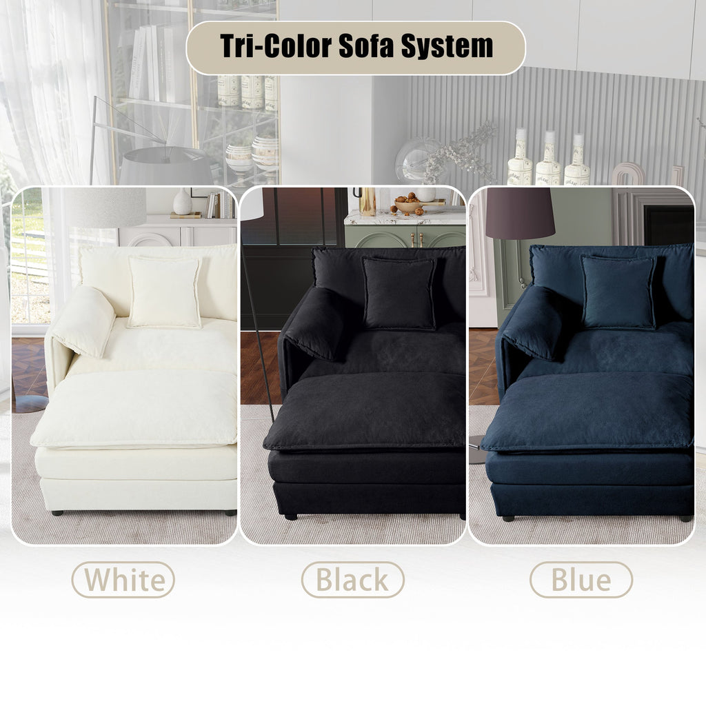 Oversized Deep Seat Sectional Cloud Sofa Sleeper with 3 Ottomans & Soft Pillows, Modular Couch Bed for Living Room, Apartment, DIY Combination Chenille,Beige