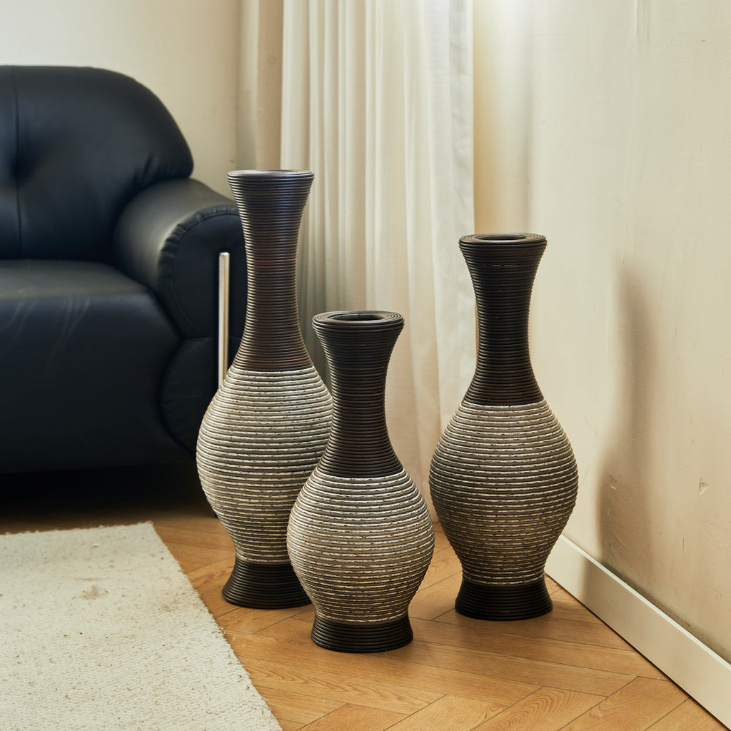Desktop Vase, Brown Decorative Floor Vase, Classic and Neat Floor Vase, High Independent Flower Stand, Artificial Vine Vase, PVC Floor Vase, Home Decoration Flower Stand Set of 3 pieces