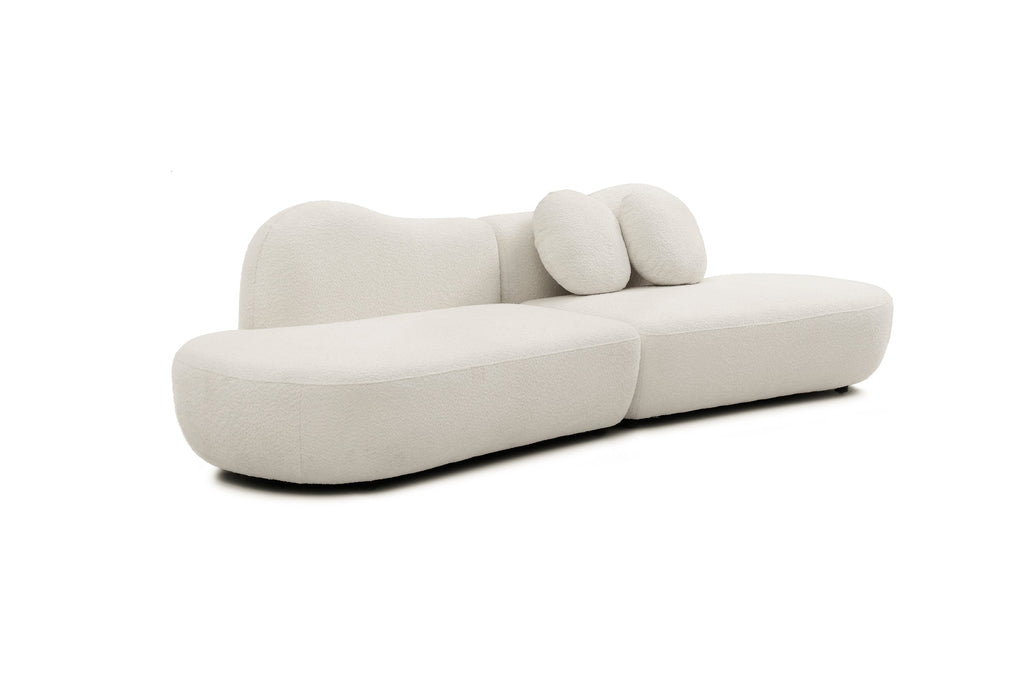 Modern Curved Modular Sofa, Suitable for Living Rooms and Bedrooms With Boucle 3-Seat Sofa, White Color, Curved Backrest, 2 Pillows, Easy to Assemble