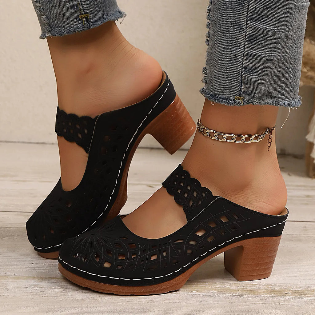 Hollow-Out Block Heels Sandals