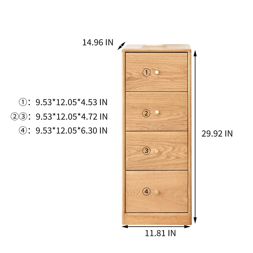 Modern Minimalist Solid Oak Bedside Table Storage Cabinet with Four Drawers for Living Room