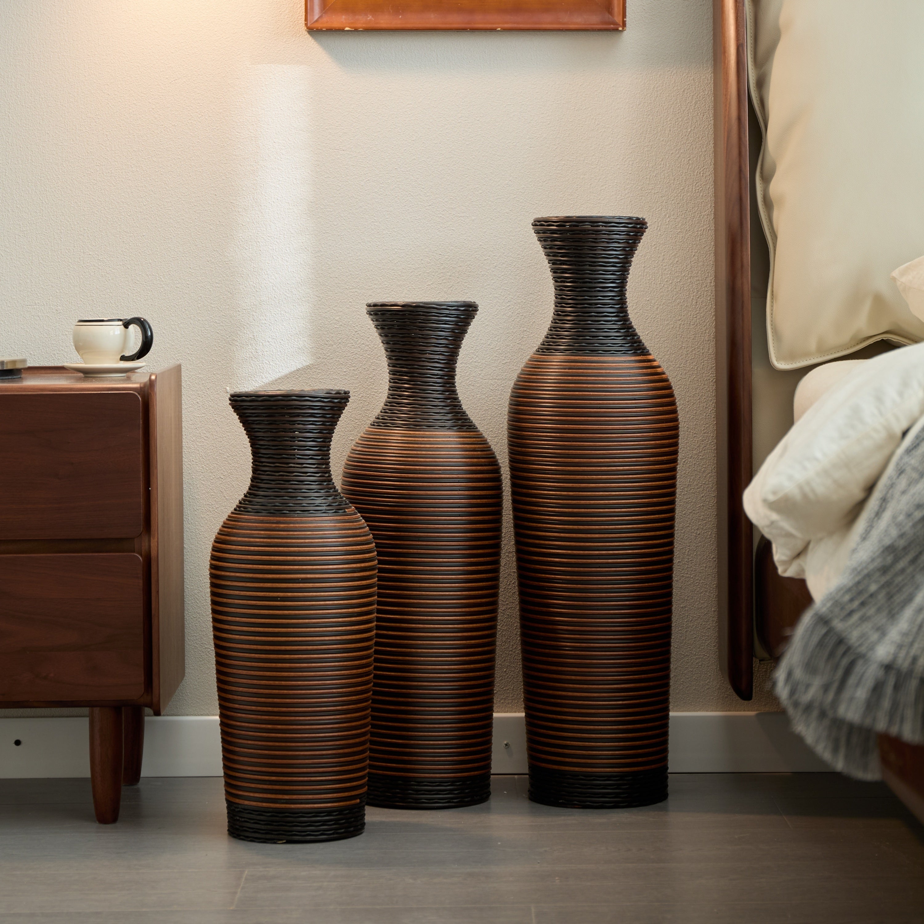Desktop Vase, Brown Decorative Floor Vase, Classic and Neat Floor Vase, High Independent Flower Stand, Artificial Vine Vase, PVC Floor Vase, Home Decoration Flower Stand Set of 3 pieces
