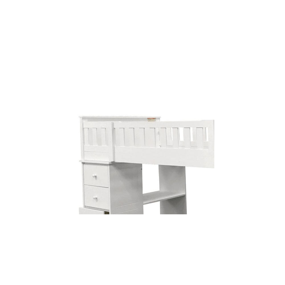 White Twin Loft Bed with Desk and Chest