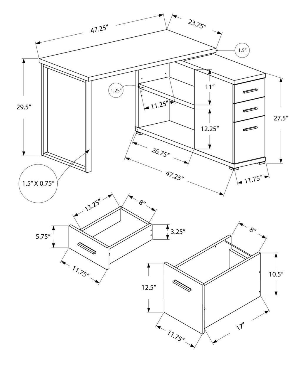Computer Desk, Home Office, Corner, Left, Right Set-up, Storage Drawers, L Shape, Work, Laptop, Grey Laminate, Metal, Contemporary, Modern