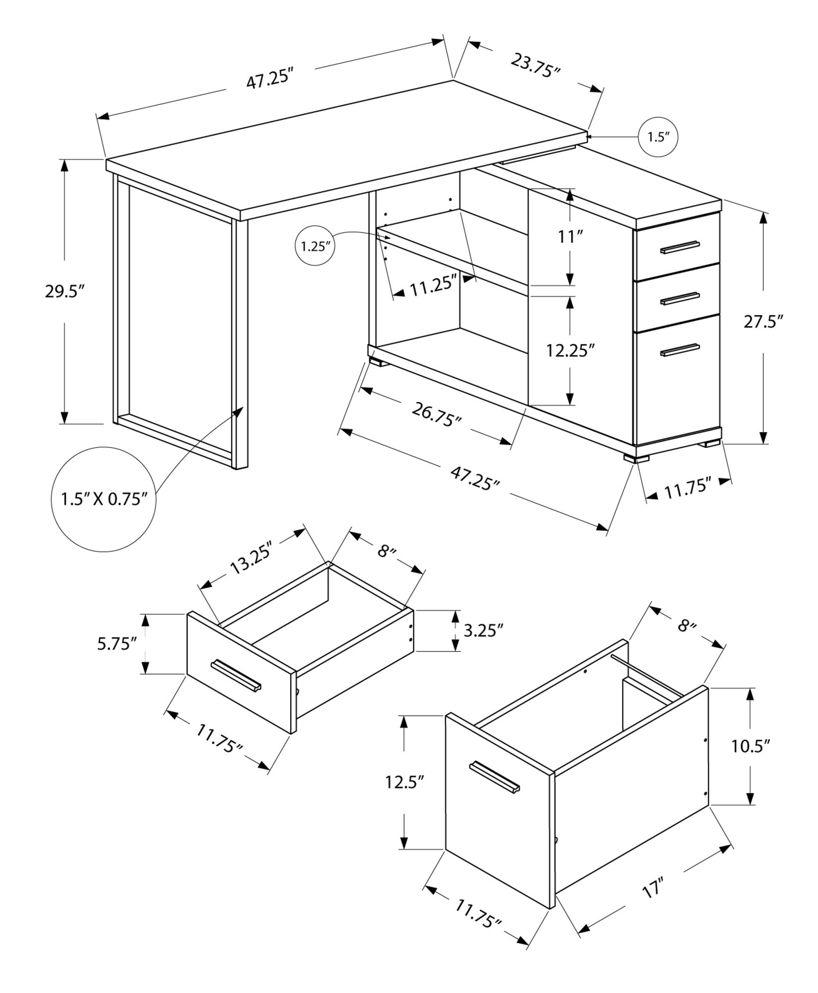 Computer Desk, Home Office, Corner, Left, Right Set-up, Storage Drawers, L Shape, Work, Laptop, Grey Laminate, Metal, Contemporary, Modern